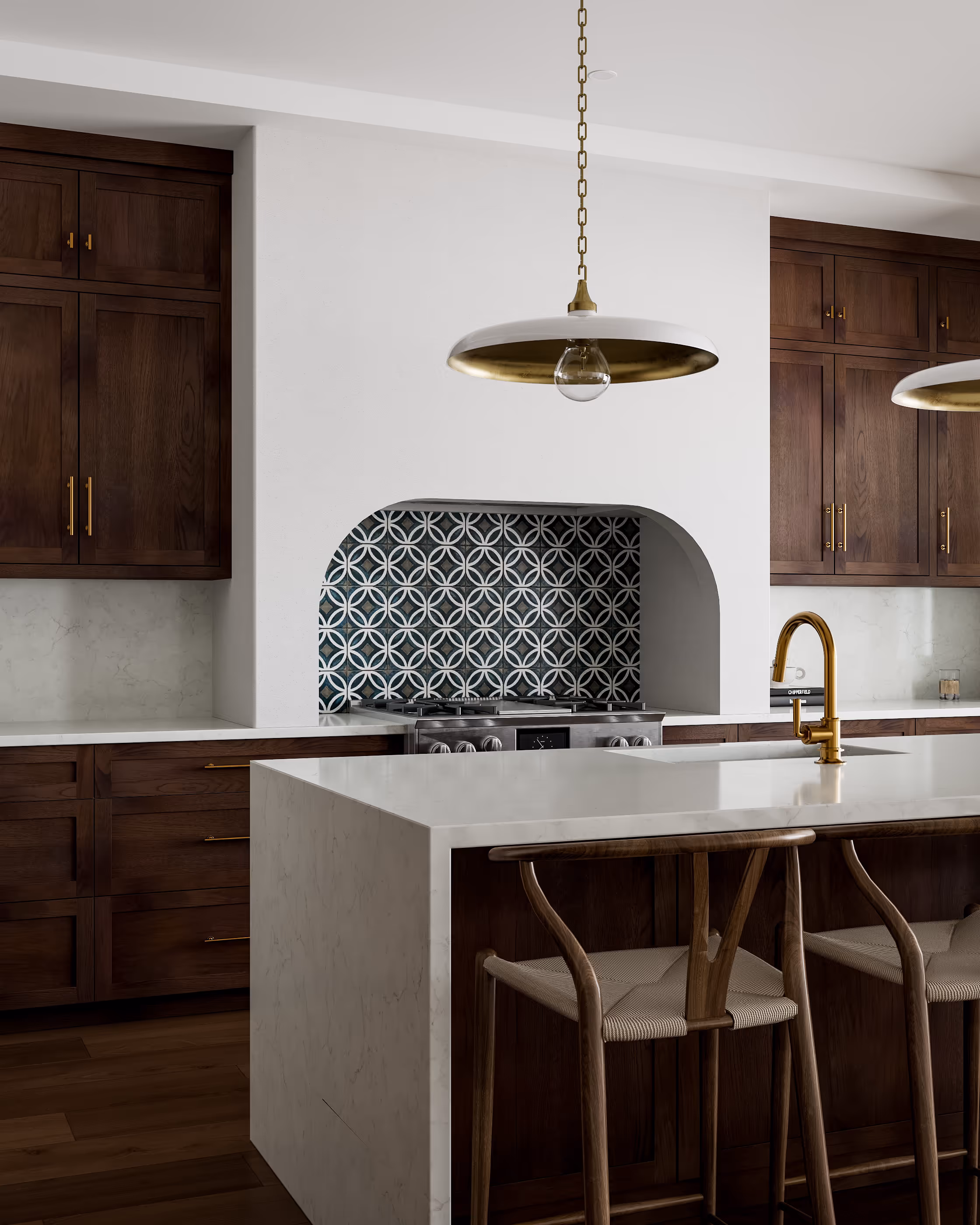 Interior entry rendering with architectural detail and warm natural light